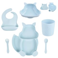 Silicone Led Weaning Supplies,Silicone Led Weaning Supplies, Baby Feeding Set, Suction Bowl & Divided Plate, Training Feeding Dish With Fork &Spoon,100% Food Grade Silicone Waterproof Bibs, Cute Shaped Cup