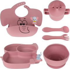 Silicone Baby Feeding Sets with Suction Plate and Bowel Feeding Spoons,Baby Led Weaning Supplies, Food Grade Silicone Baby Feeding Sets with Suction Plate and Bowel Feeding Spoons，Toddler Plates and Bowls Set with Adjustable Bibs Fork Spoon 6-13 Months