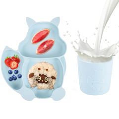 Silicone Led Weaning Supplies,Silicone Led Weaning Supplies, Baby Feeding Set, Suction Bowl & Divided Plate, Training Feeding Dish With Fork &Spoon,100% Food Grade Silicone Waterproof Bibs, Cute Shaped Cup