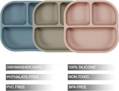 Suction Plates for Baby,Suction Plates for Baby, Silicone Plates & Spoons for Baby Toddlers Infant Kids, Divided Toddler Suction Plate Baby Dish Set, Non-Slip Non-Toxic, BPA Free