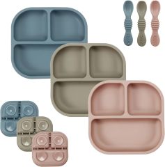 Suction Plates for Baby,Suction Plates for Baby, Silicone Plates & Spoons for Baby Toddlers Infant Kids, Divided Toddler Suction Plate Baby Dish Set, Non-Slip Non-Toxic, BPA Free