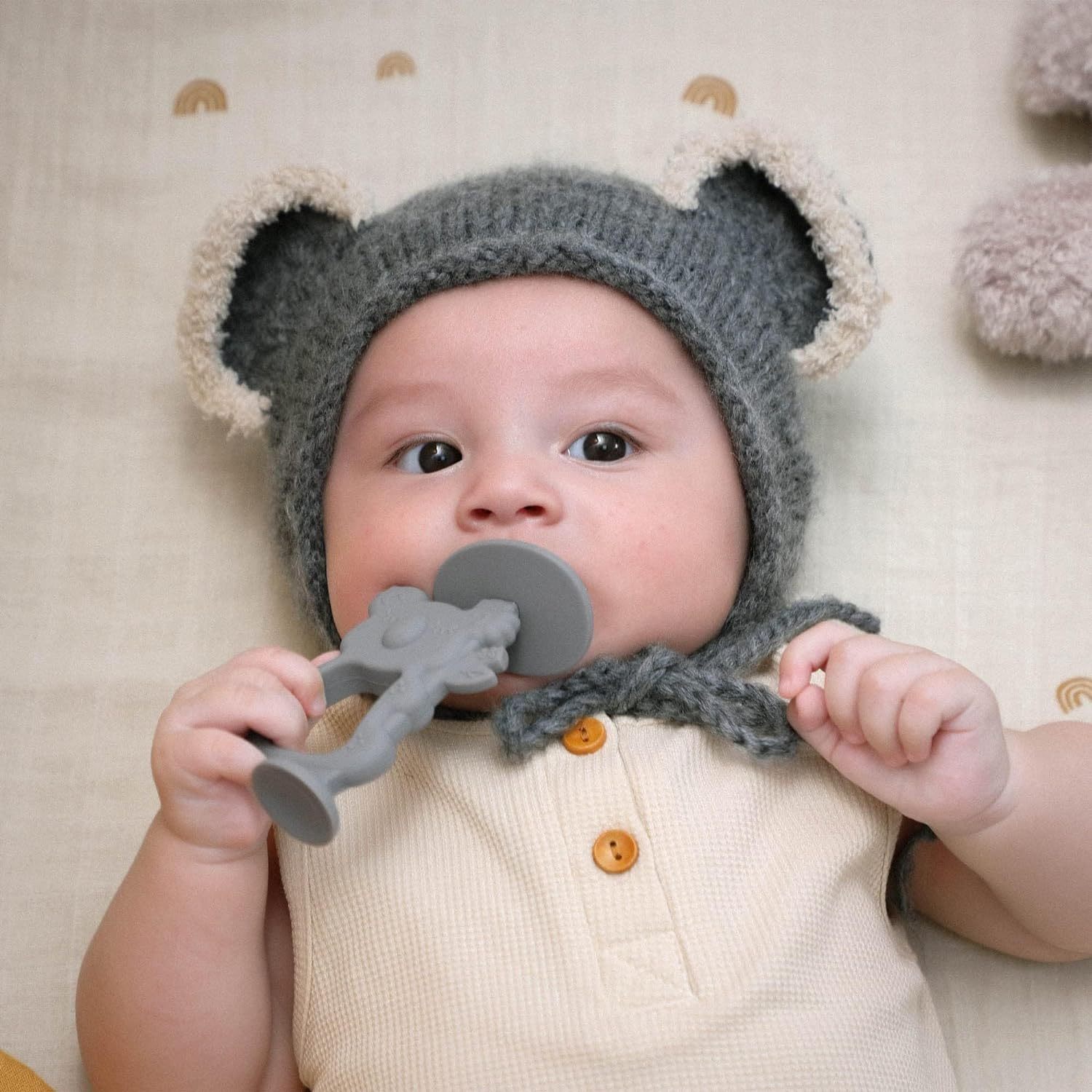 Kangde Teething Toy,Kangde Teething Toy, Safe & Easy to Hold BPA Free Silicone Teethers, 360° Baby Toothbrush with Suction Base, Teether Toys Best for Babies 6-12 Months