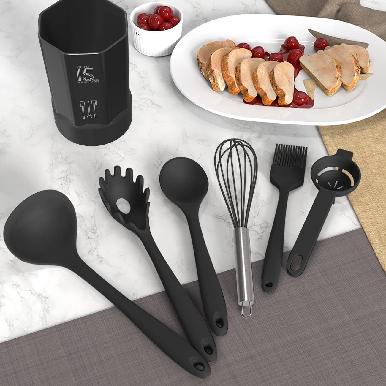Silicone Cooking Utensils Set \,Silicone Cooking Utensils Set - 446°F Heat Resistant Kitchen Utensils,Turner Tongs,Spatula,Spoon,Brush,Whisk,Kitchen Utensil Gadgets Tools Set for Nonstick Cookware,Dishwasher Safe (BPA Free)