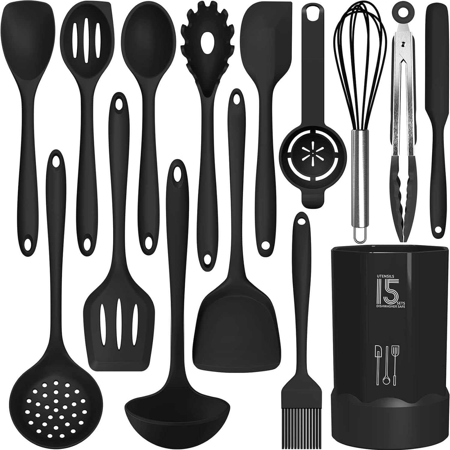 Silicone Cooking Utensils Set \,Silicone Cooking Utensils Set - 446°F Heat Resistant Kitchen Utensils,Turner Tongs,Spatula,Spoon,Brush,Whisk,Kitchen Utensil Gadgets Tools Set for Nonstick Cookware,Dishwasher Safe (BPA Free)