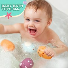 Mold Free Bath Toys for Babies 6-12 Months,Mold Free Bath Toys for Babies 6-12 Months, 6Pcs Silicone Ocean Animals Bathtub Float Bath Toys, Easy to Clean Water Table Toys Toddler
