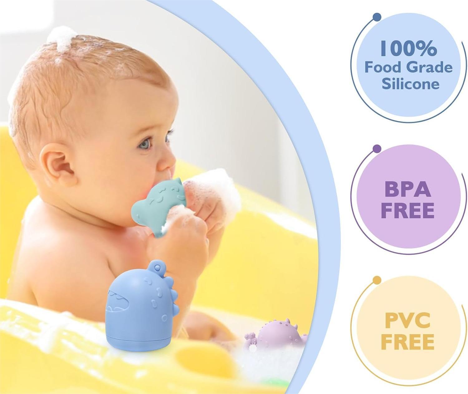 4 Pack Silicone Squirting Bath Toy for Baby,Mold Free Bath Toys for Babies 6-12 Months, 4 Pack Silicone Squirting Bath Toy for Baby, Water Pool Toys for Toddlers 1-3, Non Toxic Infant Bathtub Toy, Dishwasher Safe