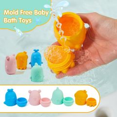 Mold Free Bath Toys for Babies 6-12 Months,Baby Bath Toys, Squeezable Silicone Bath Toys for Infants 6-12 Months, Toddlers 1-3, BPA Free Bathtub Toys, Pool Toys for Infants