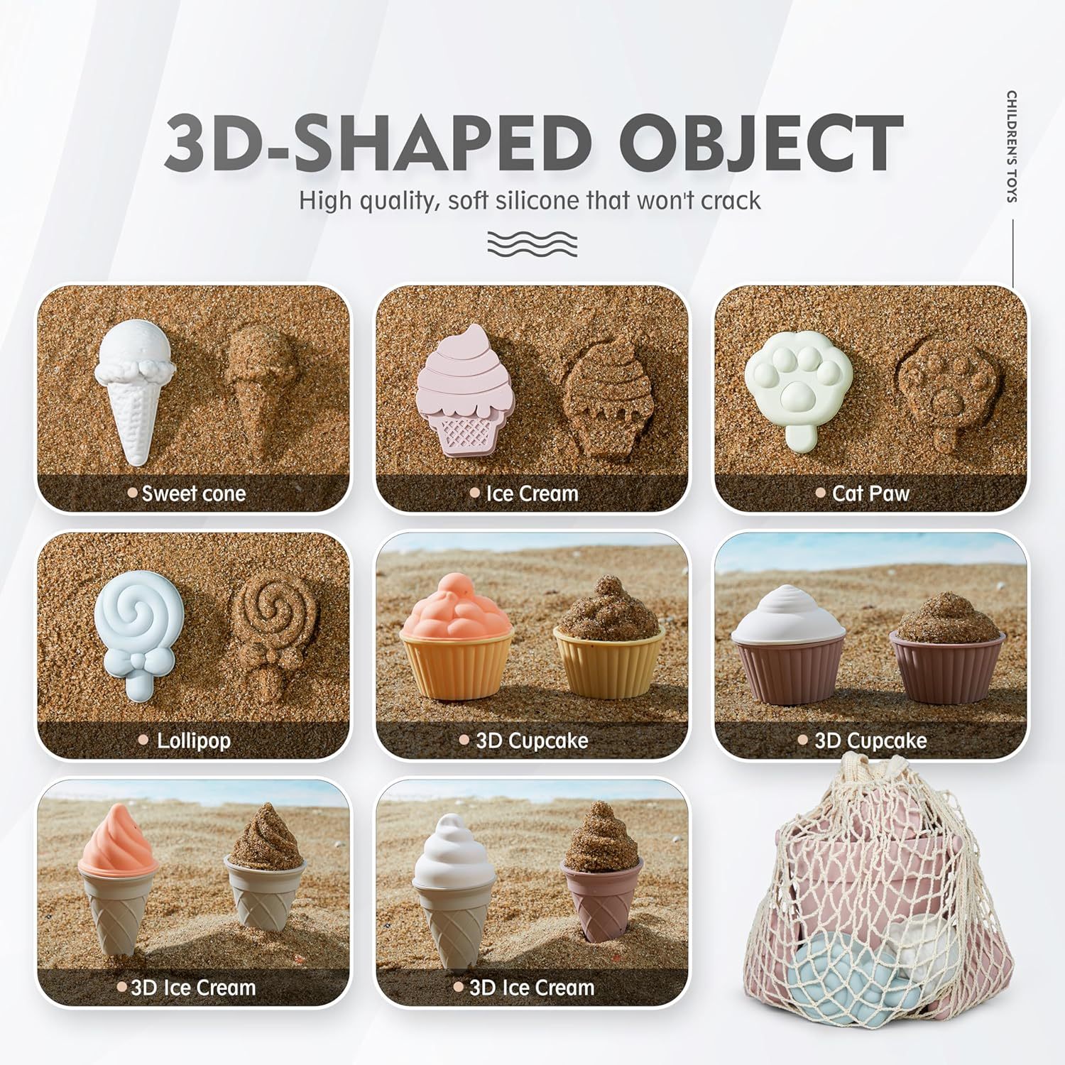 17Pcs Silicone Beach Toys,Modern Baby Beach Toys,Silicone Beach Toy Set, Travel Friendly Silicone Sand Bucket Molds Shovel Bag Modern Beach Toys for Toddlers Kids