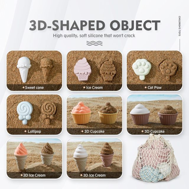 17Pcs Silicone Beach Toys,Modern Baby Beach Toys,Silicone Beach Toy Set, Travel Friendly Silicone Sand Bucket Molds Shovel Bag Modern Beach Toys for Toddlers Kids