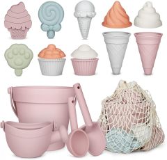 17Pcs Silicone Beach Toys,Modern Baby Beach Toys,Silicone Beach Toy Set, Travel Friendly Silicone Sand Bucket Molds Shovel Bag Modern Beach Toys for Toddlers Kids
