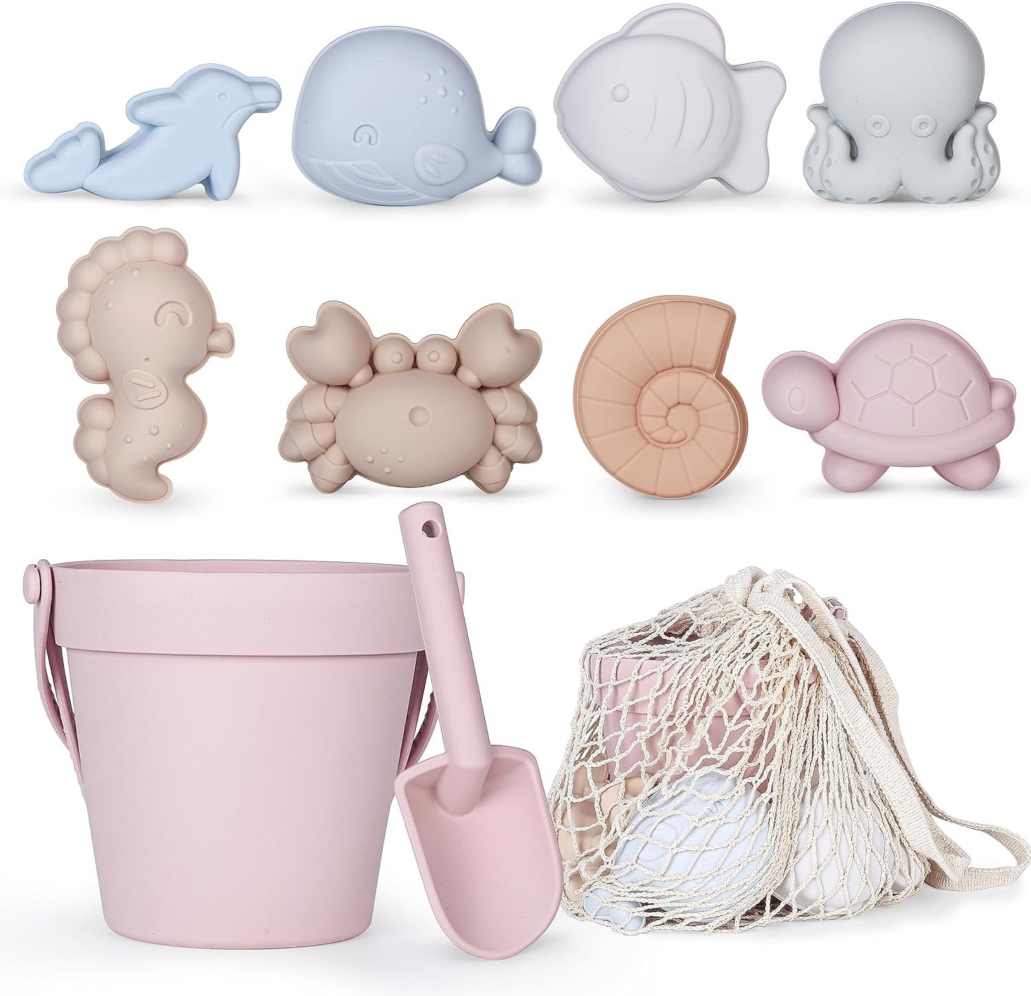 11Pcs Silicone Beach Toys,Silicone Sand Toys for Baby with Portable Beach Bag - Kids Beach Set with Beach Toy Molds Shovel Bucket Set - Sand Toys Toddler Sandbox Toys for Kids Outdoor Summer Playset