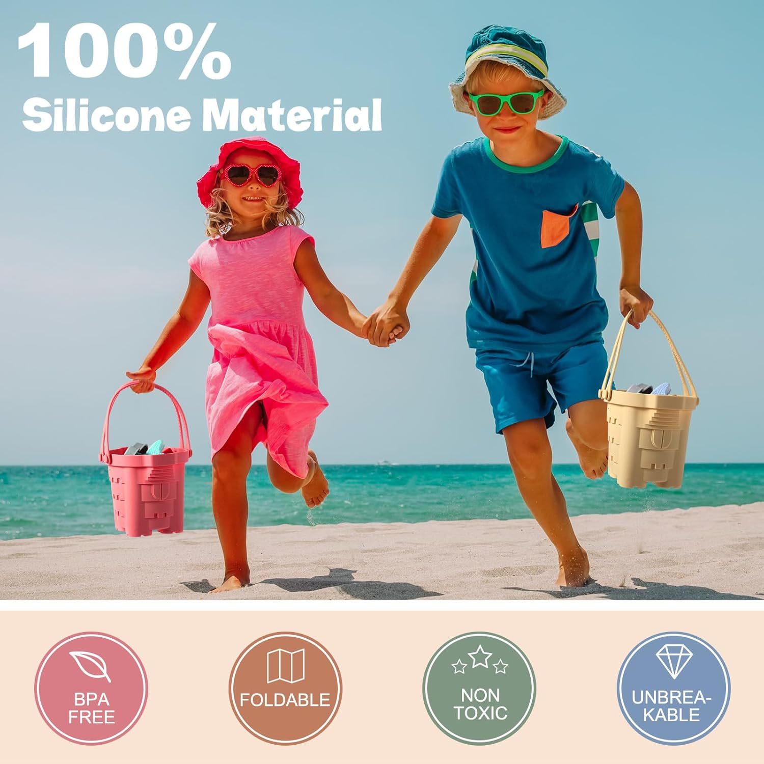 16 Pcs Silicone Beach Toys,16 Pcs Silicone Beach Toys Include 2 Pcs Sand Bucket 2 Pcs Shovels 12 Pcs Shells Starfish Crab Sand Sea Creature Molds and 1 PC Travel Beach Bag Beach Toy for Kid Summer Pool
