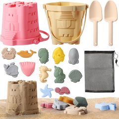 16 Pcs Silicone Beach Toys,16 Pcs Silicone Beach Toys Include 2 Pcs Sand Bucket 2 Pcs Shovels 12 Pcs Shells Starfish Crab Sand Sea Creature Molds and 1 PC Travel Beach Bag Beach Toy for Kid Summer Pool