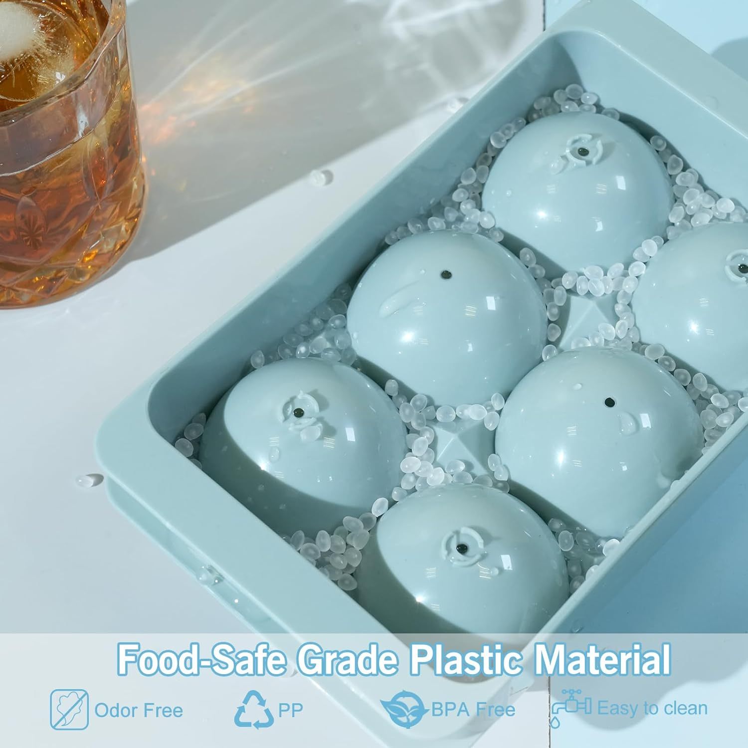 Large Ice Cube Tray,Large Ice Cube Tray, 1.9IN Whiskey Ice Mold, Sphere Ice Cube Mold , Leak-free Round Ice Cube Mold, Easy Fill & Release Ice Ball Maker for Whiskey Cocktails Bourbon