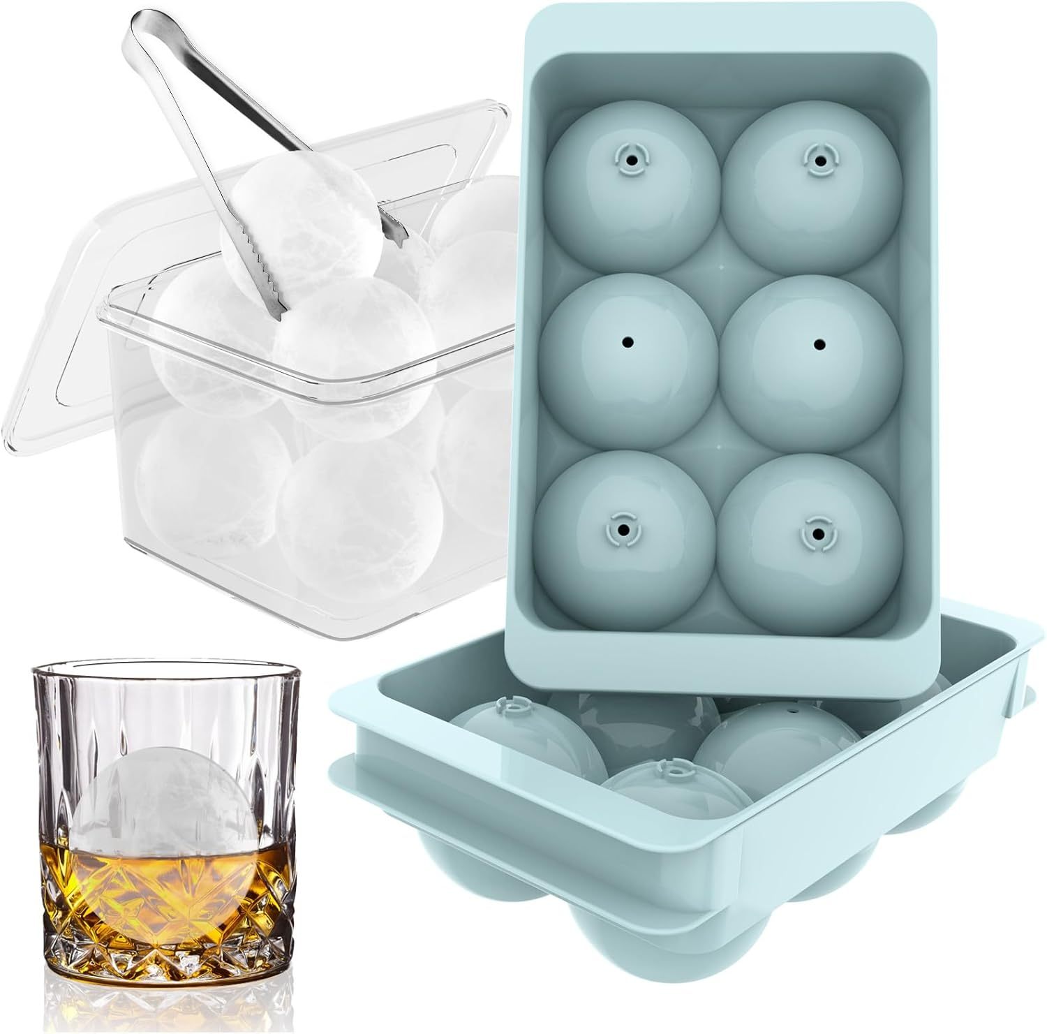 Large Ice Cube Tray,Large Ice Cube Tray, 1.9IN Whiskey Ice Mold, Sphere Ice Cube Mold , Leak-free Round Ice Cube Mold, Easy Fill & Release Ice Ball Maker for Whiskey Cocktails Bourbon