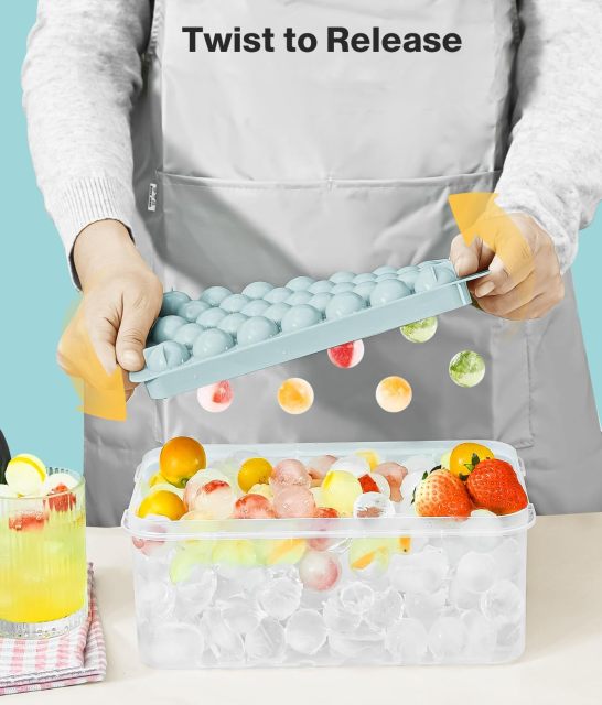 Round Ice Cube Tray,Ice Trays for Freezer, Silicone Ice Cube Tray with Lid and Bin, Round Ice Cube Trays for Freezer, Circle Ice Cube Tray for Chilling Drink