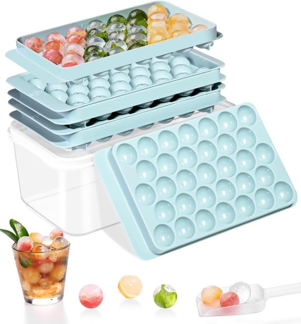 Round Ice Cube Tray,Ice Trays for Freezer, Silicone Ice Cube Tray with Lid and Bin, Round Ice Cube Trays for Freezer, Circle Ice Cube Tray for Chilling Drink