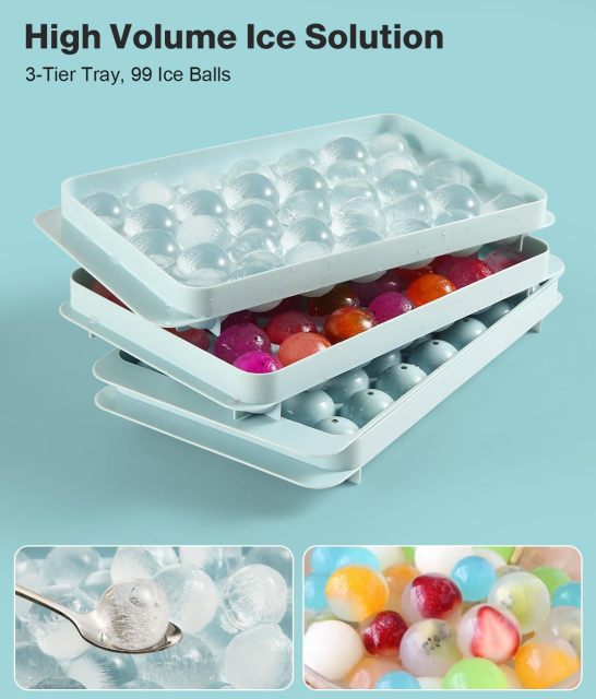 Round Ice Cube Tray,Ice Trays for Freezer, Silicone Ice Cube Tray with Lid and Bin, Round Ice Cube Trays for Freezer, Circle Ice Cube Tray for Chilling Drink
