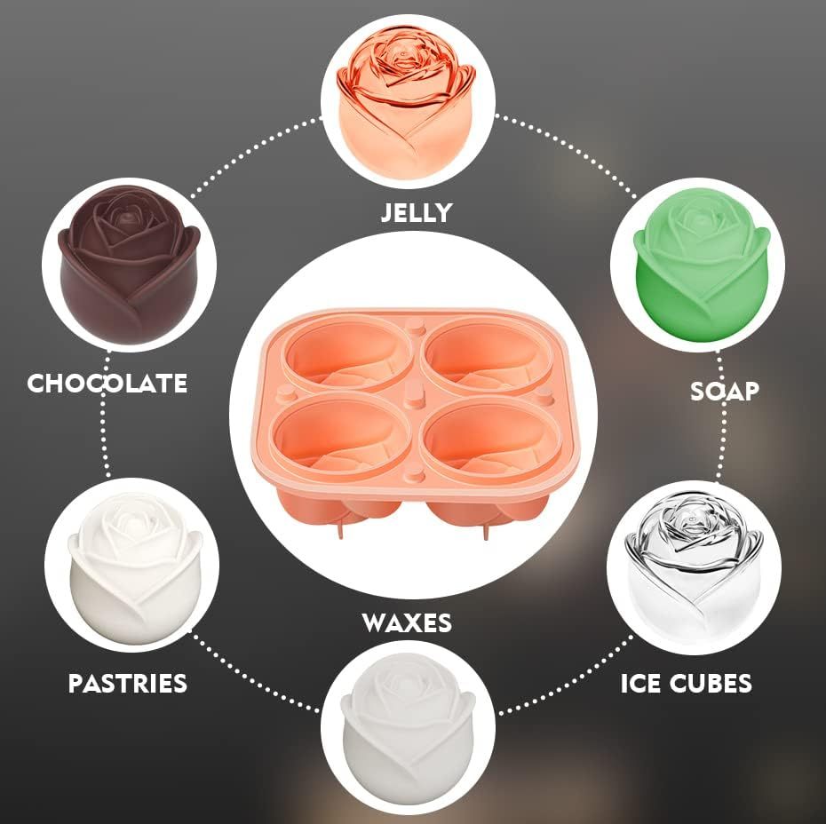 3D Rose Ice Molds 2.5 Inch,3D Rose Ice Molds 2.5 Inch, Rose Ice Cube Tray 2.5 Inch ,Silicone Rose Ice Cube Mold for Whiskey