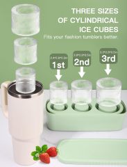Ice Cube Tray for Tumbler Cup 30Oz-40Oz,Ice Cube Tray for Tumbler Cup 20Oz-40Oz, 3 Pcs Silicone Cylinder Ice Mold with Lid and Bin for Freezer, Easy Fill and Release Ice Maker for Whiskey, Cocktail BPA-Free