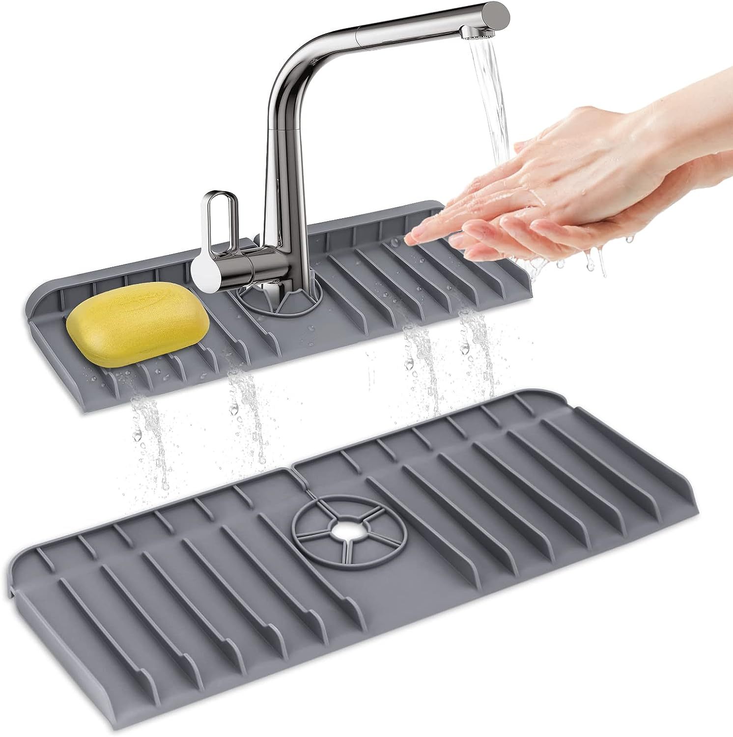 Kitchen Sink Splash Guard,Kitchen Sink Splash Guard, Silicone Sink Faucet Mat, Sink Draining Pad Behind Faucet, 14.5” x 5.4” Kitchen Sink Accessories, Faucet Absorbent Mat, Bathroom Faucet Water Catcher Mat