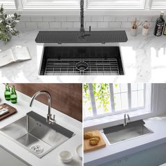 30 inch Sink Splash Guard Mat,30 inch Sink Splash Guard Mat,Silicone Faucet Handle Drip Catcher Tray, Longer Silicone Sink Mat for KitchenBathroom, Drip Protector Splash Countertop (black)