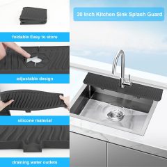 30 inch Sink Splash Guard Mat,30 inch Sink Splash Guard Mat,Silicone Faucet Handle Drip Catcher Tray, Longer Silicone Sink Mat for KitchenBathroom, Drip Protector Splash Countertop (black)