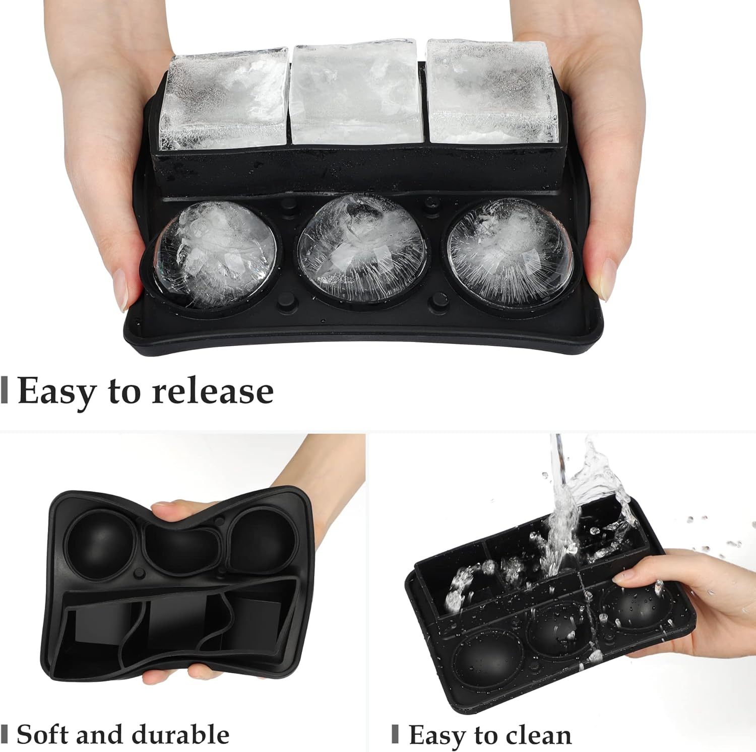 Silicone Ice Cube Tray and Square Ice Mold,Kangde Silicone Ice Cube Tray and Square Ice Mold Combo for Whiskey, Cocktails and Homemade Drinks - With Lid and Funnel for Easy Release