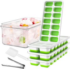 Ice Cube Tray with Lid and Bin,Ice Cube Tray with Lid and Bin, Silicone Ice Cube Trays for Freezer, Ice Trays for Freezer with Bin,Ice Tong,Ice Scoop, BPA Free Stackable Ice Tray for Cocktail,Beer