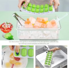 Ice Cube Tray with Lid and Bin,Ice Cube Tray with Lid and Bin, Silicone Ice Cube Trays for Freezer, Ice Trays for Freezer with Bin,Ice Tong,Ice Scoop, BPA Free Stackable Ice Tray for Cocktail,Beer