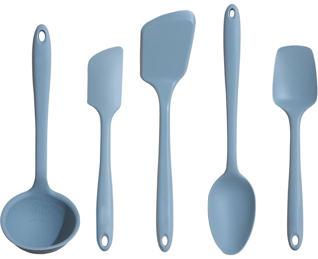 5 Piece Silicone Utensil Set,5 Piece Silicone Utensil Set - Ladle, Spatula, Flip, Spoon & Spoonula,Non-stick, Heat Resistant - Dishwasher Safe - Kitchen Utensils - Baking Supplies - BPA & BPS Free