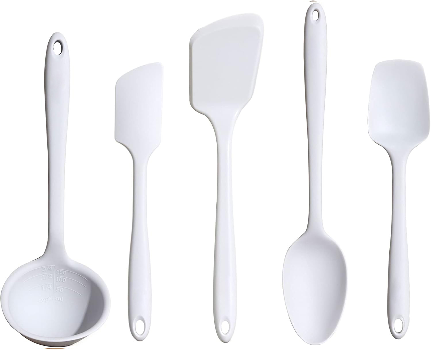 5 Piece Silicone Utensil Set,5 Piece Silicone Utensil Set - Ladle, Spatula, Flip, Spoon & Spoonula,Non-stick, Heat Resistant - Dishwasher Safe - Kitchen Utensils - Baking Supplies - BPA & BPS Free