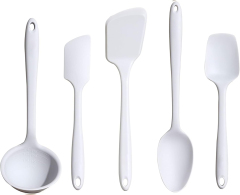 5 Piece Silicone Utensil Set,5 Piece Silicone Utensil Set - Ladle, Spatula, Flip, Spoon & Spoonula,Non-stick, Heat Resistant - Dishwasher Safe - Kitchen Utensils - Baking Supplies - BPA & BPS Free
