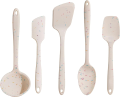 5 Piece Silicone Utensil Set,5 Piece Silicone Utensil Set - Ladle, Spatula, Flip, Spoon & Spoonula,Non-stick, Heat Resistant - Dishwasher Safe - Kitchen Utensils - Baking Supplies - BPA & BPS Free
