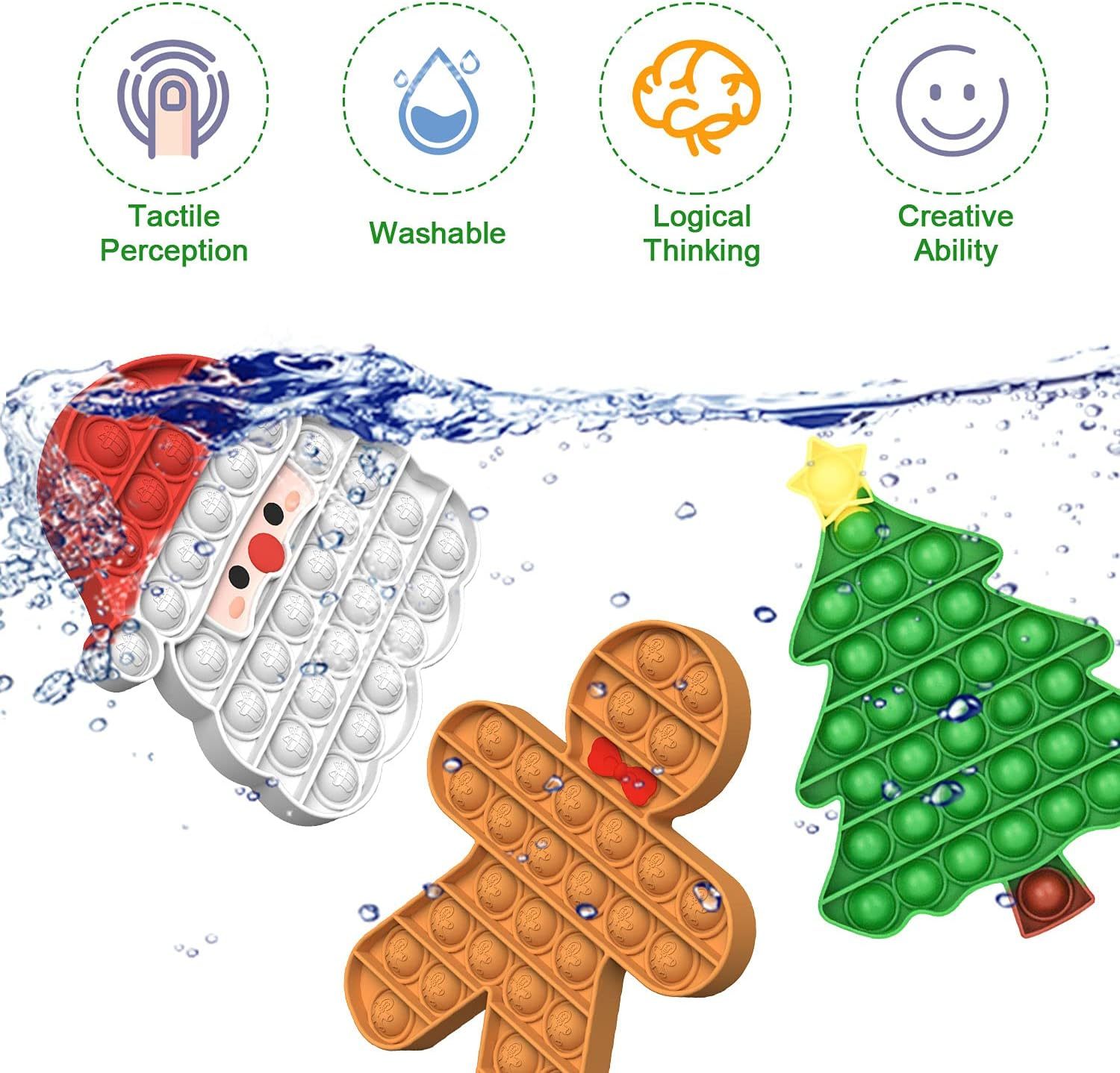 Christmas Decorations Pop Fidgets Toys,Christmas Decorations Pop Fidgets Toys - Push It Bubbles Sensory Toy Christmas Party Decor Santa Claus Gingerbread Man Tree Decoration for Kids Adults Stress Autism Relief Parties Games Poppers