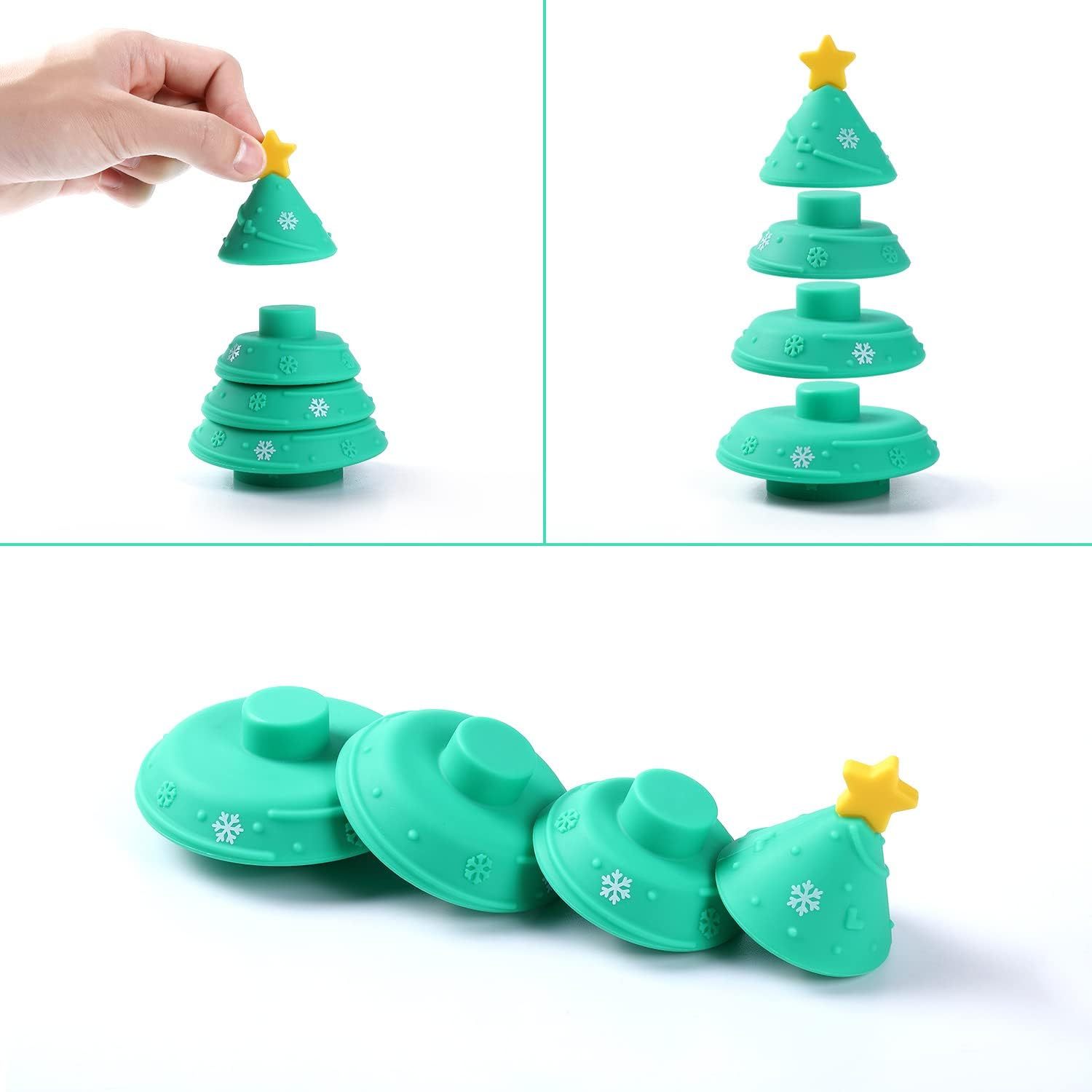 Teething Toys for Babies 0-36 Months,Teething Toys for Babies 0-36 Months, Baby Teething Toy, Soft Educational Stacking Toys with Christmas Tree Toys for Infant & Toddler Gift, Baby Teether Includes 4 Silicone Stacking Rings，newborn teether toys