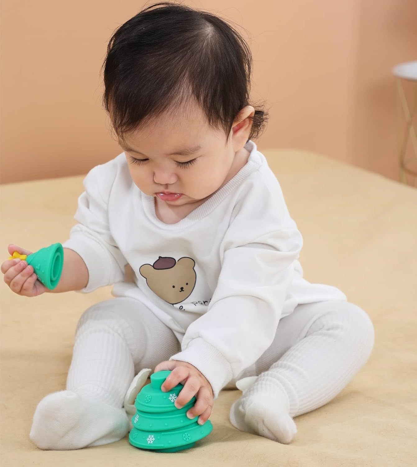 Teething Toys for Babies 0-36 Months,Teething Toys for Babies 0-36 Months, Baby Teething Toy, Soft Educational Stacking Toys with Christmas Tree Toys for Infant & Toddler Gift, Baby Teether Includes 4 Silicone Stacking Rings，newborn teether toys