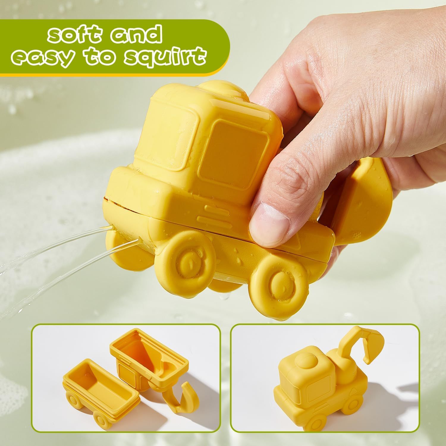 4 Pack Food-Grade Silicone Cars Bath Toys,Bath Toys, 4 Pack Food-Grade Silicone Cars Bath Toys, Mold Free Bath Toys for Toddlers 1-3/Babies 6-12 Months, Safe and Non Toxic Bathtub Toy, Dishwasher Safe, BPA Free