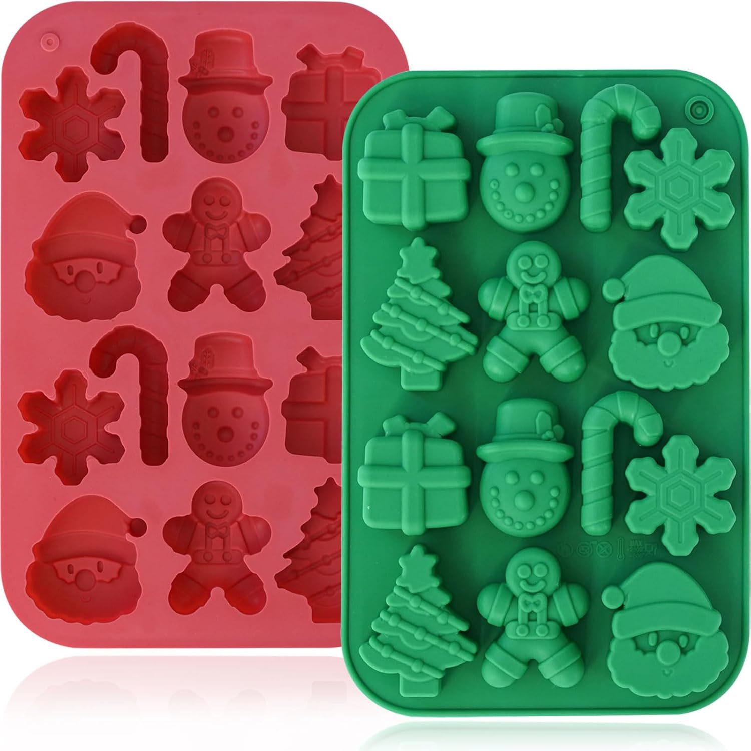 Christmas Silicone Chocolate Molds,Christmas Silicone Chocolate Molds, Candy Baking Moulds, 3D Snowflake Cane Snowman Xmas Tree Gingerbread Man Santa Claus