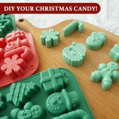 Christmas Silicone Chocolate Molds,Christmas Silicone Chocolate Molds, Candy Baking Moulds, 3D Snowflake Cane Snowman Xmas Tree Gingerbread Man Santa Claus