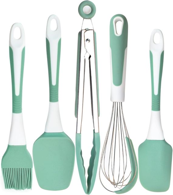 Silicone Kitchen Cooking Utensils Set Heat Resistant,Silicone Kitchen Cooking Utensils Set Heat Resistant, 5 Pcs Silicone Spatula Set for Baking Cooking Mixing, Silicone Cooking Utensils Set for Nonstick Cookware, Dishwasher Safe