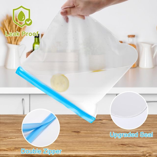 Dishwasher Safe Reusable Bags Silicone,Dishwasher Safe Reusable Bags Silicone, Leakproof Reusable Freezer Bags, BPA Free Reusable Storage Bags for Lunch Marinate Food Travel