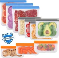 Dishwasher Safe Reusable Bags Silicone,Dishwasher Safe Reusable Bags Silicone, Leakproof Reusable Freezer Bags, BPA Free Reusable Storage Bags for Lunch Marinate Food Travel