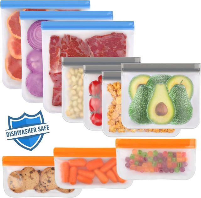 Dishwasher Safe Reusable Bags Silicone,Dishwasher Safe Reusable Bags Silicone, Leakproof Reusable Freezer Bags, BPA Free Reusable Storage Bags for Lunch Marinate Food Travel