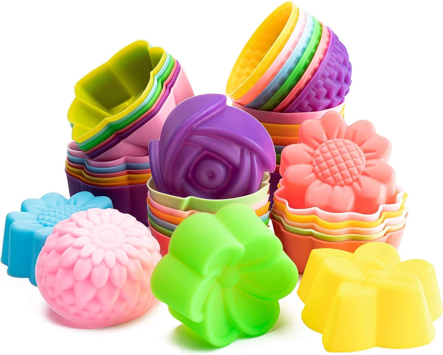 Silicone Molds Cupcake Multi Flower Molds,Silicone Molds Cupcake Multi Flower Shapes Baking Cups Molds Non-Stick Donut Wrapper Molds Muffin Molds Washable