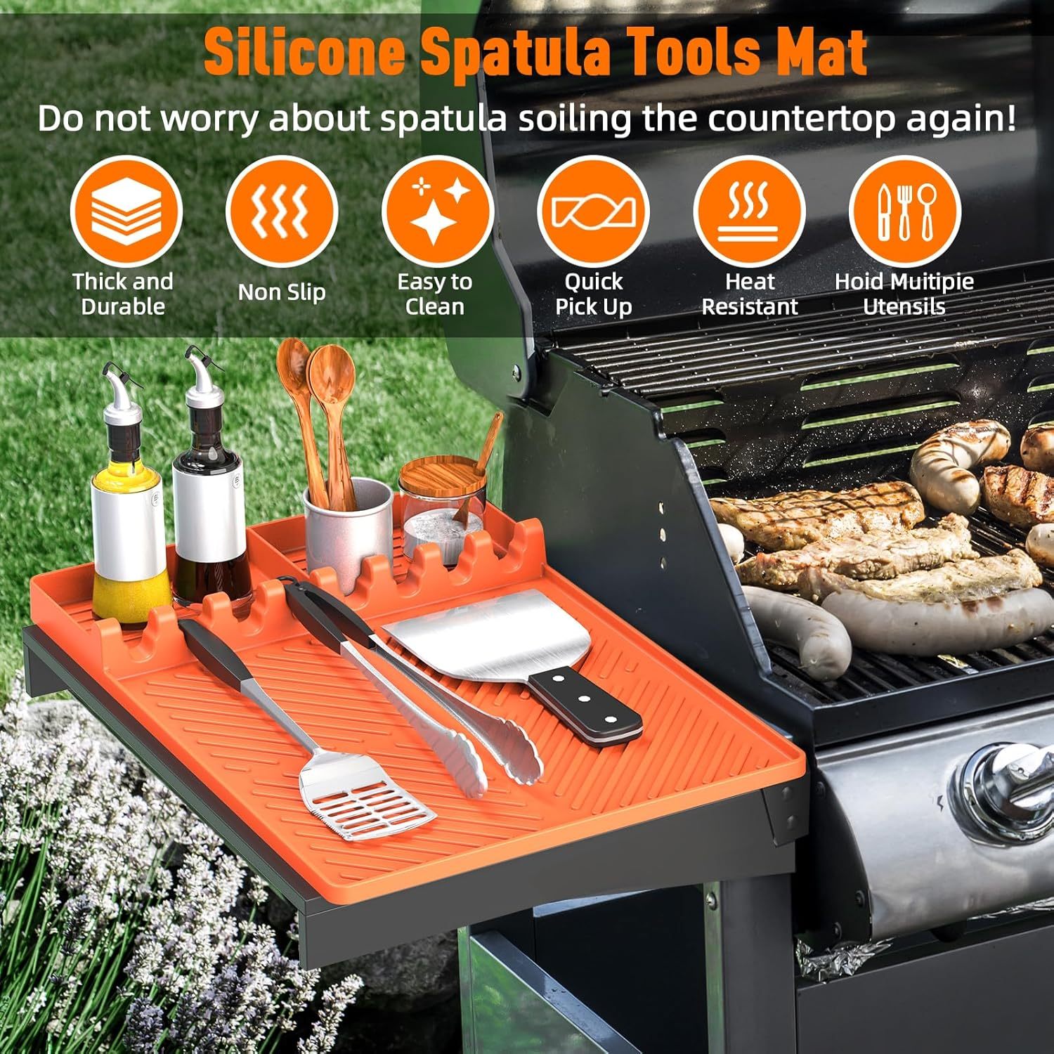 Silicone Grill Mat Compatible with Blackstone,Silicone Grill Mat Compatible with Blackstone, Silicone Griddle Tools Mat with Drip Pad, Spatula Mat for Outdoor Grill Kitchen Counter