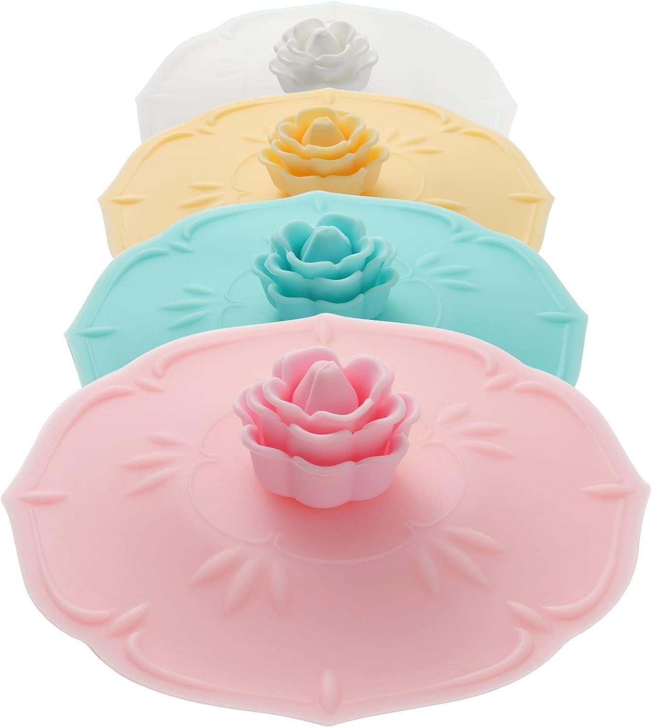 Rose Silicone Cup Covers,Rose Silicone Cup Covers ， Multicolored Silicone Lids for Mugs, Cups, Tea Pots,Flexible Mug Covers，Hot Cup Lids for Coffee & Tea