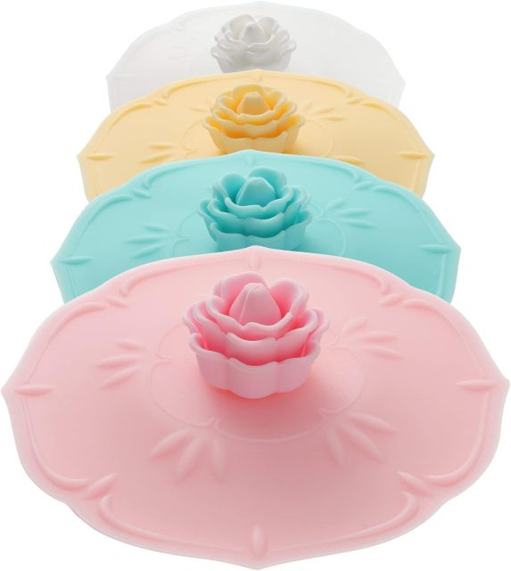 Rose Silicone Cup Covers,Rose Silicone Cup Covers ， Multicolored Silicone Lids for Mugs, Cups, Tea Pots,Flexible Mug Covers，Hot Cup Lids for Coffee & Tea