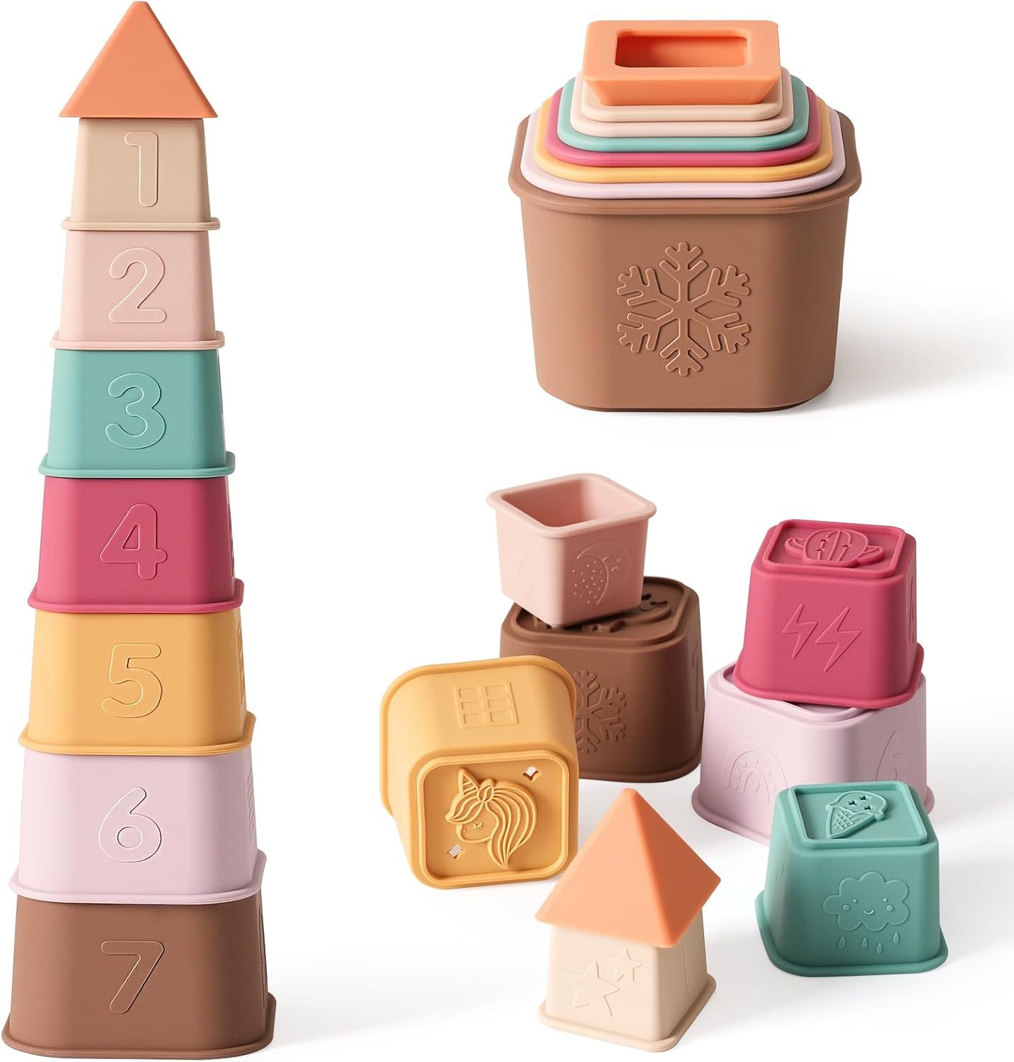 Baby Stacking Cups Toy,Baby Stacking Cups Toy, Silicone Baby Stacking Tower, Silicone Soft Teething Toy Educational Baby Toys, Baby Building Toys Blocks