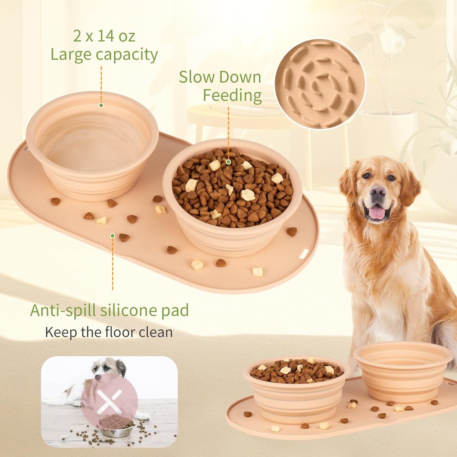Dog Food Bowls Pet Bowls & Collapsible Dog Bowl,Portable Pet Feeder, Silicone Bowls for Dog and Cat Travel, Collapsible Dish for Food and Water,